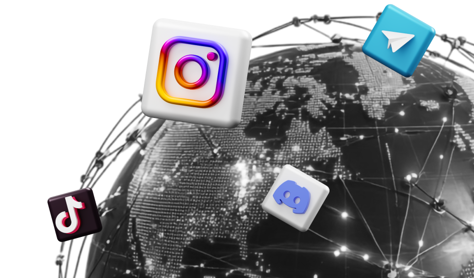Globe with social media icons